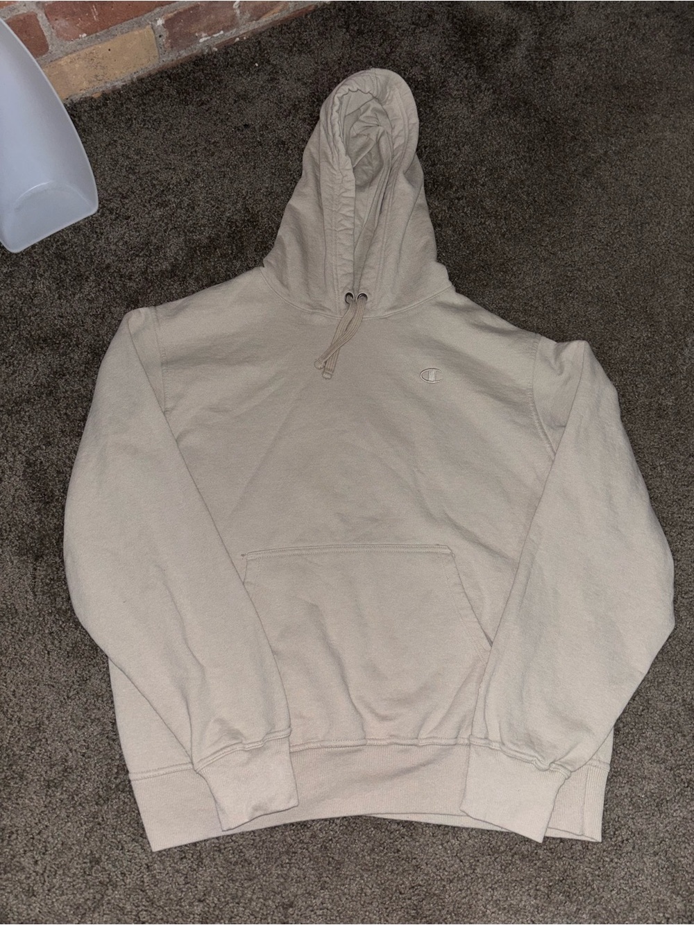 Champion Men’s Crewneck Hoodie in Light Tan Beige